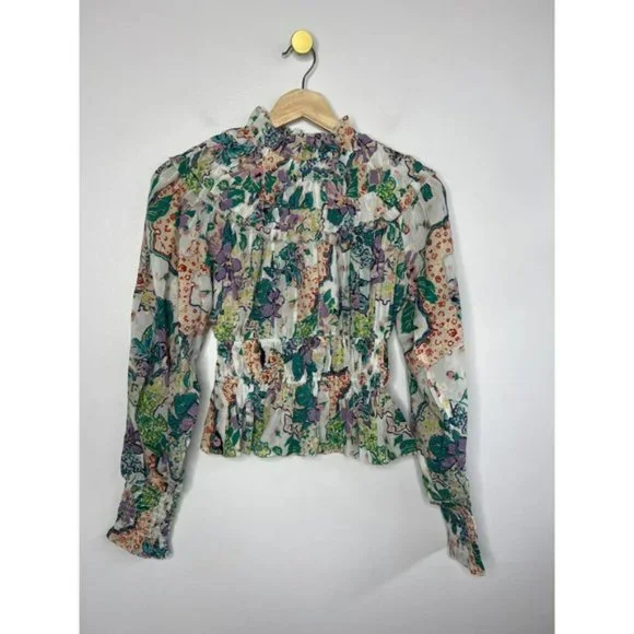 Love The Label Francesca Balloon Floral Top Women's Beltina White Size: XS NWT